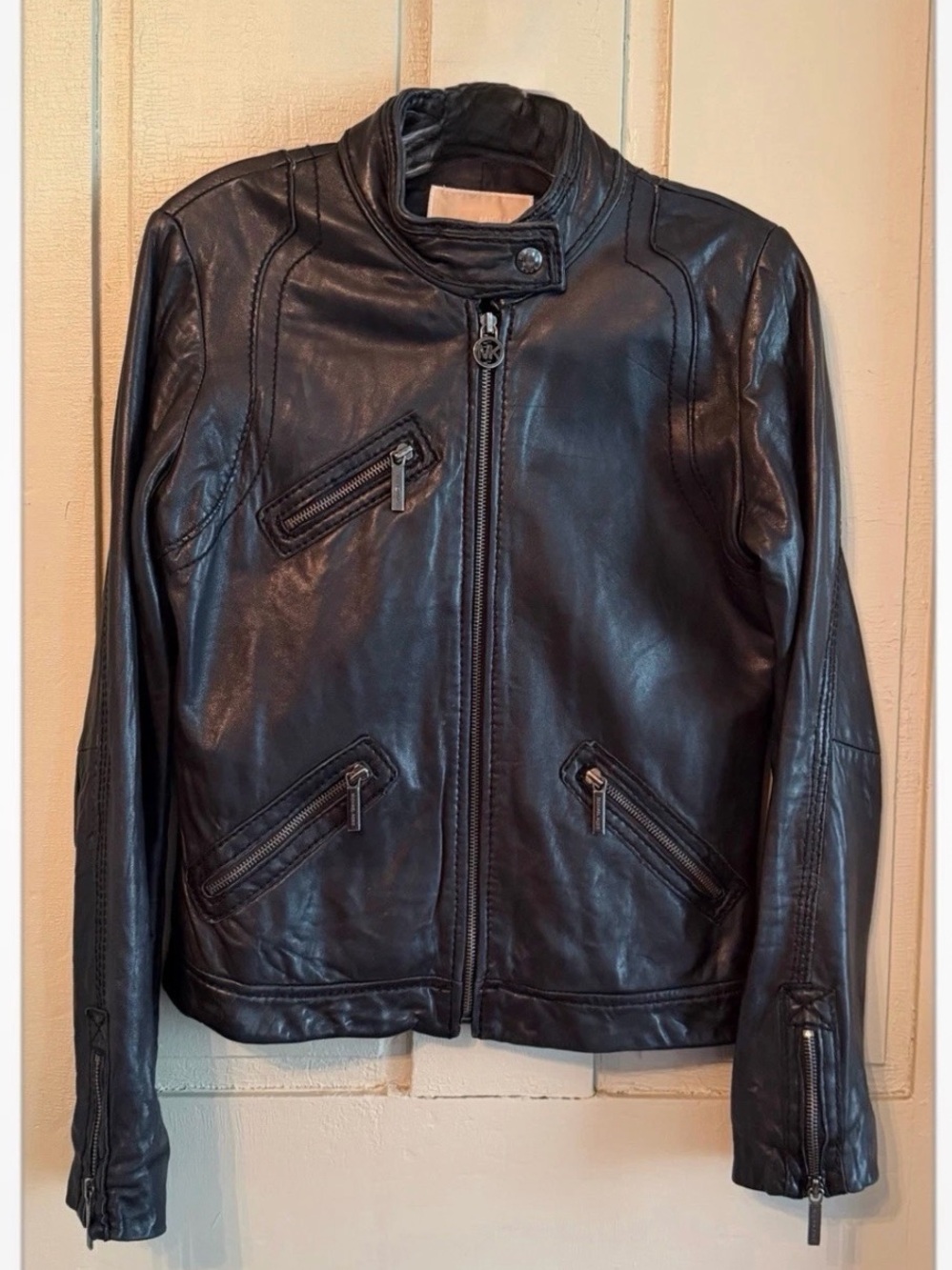 Michael Kors Black Soft Leather Moto Jacket size Small